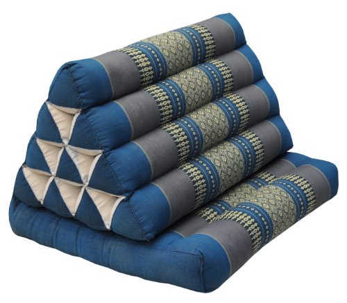 Wilai Kapok Thaikissen, Dreieckskissen mit Einer Auflage - blau/grau