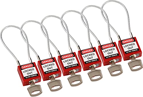 Kompaktes Kabel-Sicherheitsvorhängeschloss, 32mm x 16mm, Rot, 6er-Pack