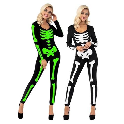 Morph Costumes Leuchten Im Dunkeln Skelett Kostüm Damen Faschingskostüme Damen Skelett Bodysuit Women Skelett Body XL