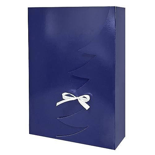 Premium Blaue Weihnachtsbaum Geschenkbox – 24 Stk – 45x30x9 cm | Eingetragenes EU-Design | Satinband | Nachhaltige Verpackungslösung
