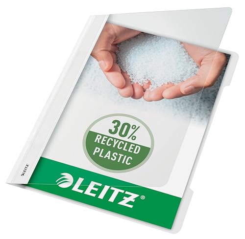 Leitz Schnellhefter A4, 25er Pack, Plastik-Hefter, Robuste PVC-Hartfolie, Transparenter Vorderdeckel, Blau, 41910035
