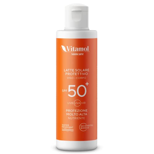 Vitamol Sehr hoher Sonnenschutz SPF 50+ Sonnenmilch Gesicht und Körper Schutz vor UVA- und UVB-Strahlen, kein wasserfester weißer Effekt