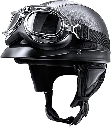 Brain-Cap · Vintage Motorrad Halbhelme mit Brille,Erwachsene Motorrad-Helm Halbschale Jet-Helm Roller-Helm Scooter-Helm Mofa-Helm Retro Motorrad Half Helm ECE zertifizierter