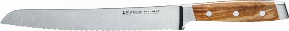 Felix SOLINGEN 837122 First Class Wood Brotmesser – 22cm Wellenschliff Klingen-Stahl Olivenholzgriff - Made in Germany