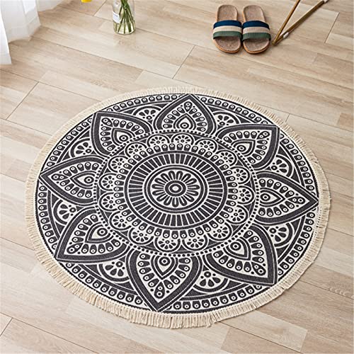 EXQULEG Teppiche Mandala Runde Teppiche, Boho Teppiche mit Quasten, Handgewebte Baumwolle Teppiche für Schlafzimmer Wohnzimmer Hausdekor (120 x 120cm,008)