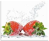 Artland Design Spritzschutz Küche I Alu Küchenrückwand Herd Obst Foto Rot G3IM Erdbeeren mit Spritzwasser