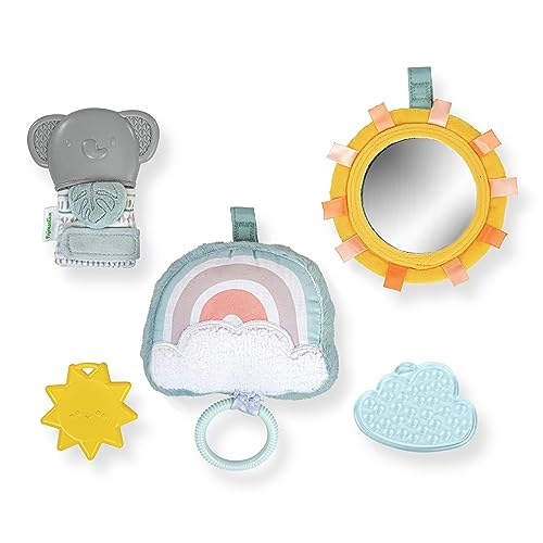 Ingenuity Calm Springs Soothing Essentials Geschenkset - Musikalisches Spielzeug, Rassel, Spiegel, 2 Beißringe für Baby