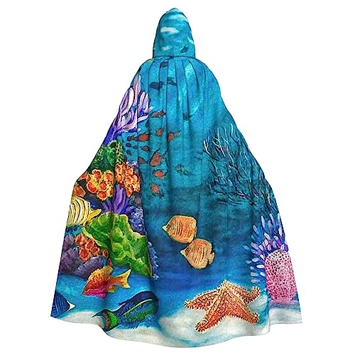 ROOZEE Ocean Sea Turtle Tropical Fish Seestern Adult Hooded Cape For Halloween Costume | Cosplay Stage Performance, Theme Party