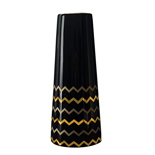 HCHLQLZ 30cm Schwarz Gold Vase Keramik Vasen Blumenvase Deko Dekoration