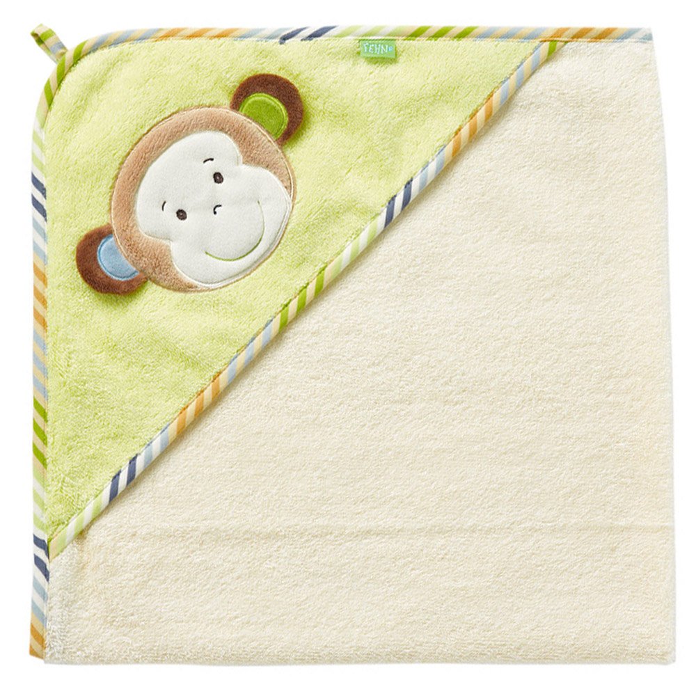 Fehn 081466 Kapuzenbadetuch Affe / Bade-Poncho aus Baumwolle mit Affen Motiv für Babys und Kleinkinder ab 0+ Monaten / Maße: 80x80 cm