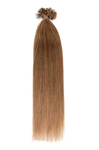 Holzblonde Bonding Extensions aus 100% Remy Echthaar - 25x 1g 60cm Glatte Strähnen - Lange Haare mit Keratin Bondings U-Tip als Haarverlängerung und Haarverdichtung in der Farbe #14 Holzblond