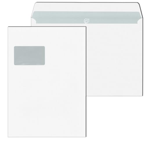 MAILmedia® Briefumschlag, mit Fenster, haftklebend, C4, 229 x 324 mm, 100 g/m², weiß (500 Stück), Sie erhalten 1 Packung á 500 Stück