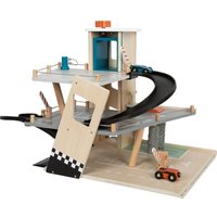 Small Foot Parkhaus Rallye, mit 3 Etagen, 2 Rampen und 2 Holzautos, Parkgarage aus Holz für Kinder ab 3 Jahren, 12357 Toys, Mehrfarbig