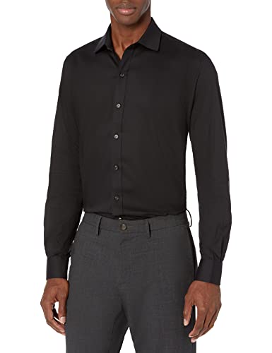 Buttoned Down Herren Bügelfreies Oberhemd aus Stretch-Twill mit schmaler Passform, Schwarz, 43 Kragen / 91 Ärmel