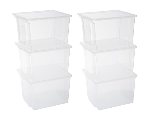 IRIS 130625, 6er-Set Aufbewahrungsboxen / Kisten mit Deckel / Stapelboxen 'Useful Storage Box', USB-M, Kunststoff, transparent, 40 L, 42 x 36 x 26,5 cm