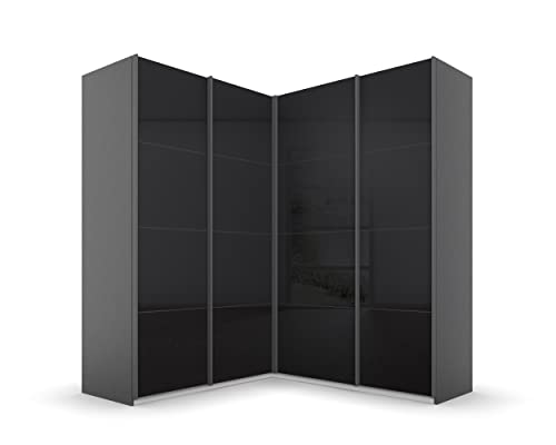 Rauch Möbel Quadra Schwebetüren-Eckschrank, Holzwerkstoff, Grau, 181x210x187