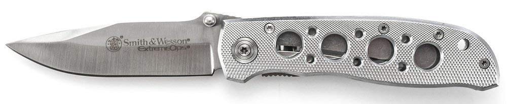 Smith & Wesson Erwachsene Messer Extreme Ops Silver Aluminium-Heft Länge geöffnet: 18.8 cm, Silber, 19 cm