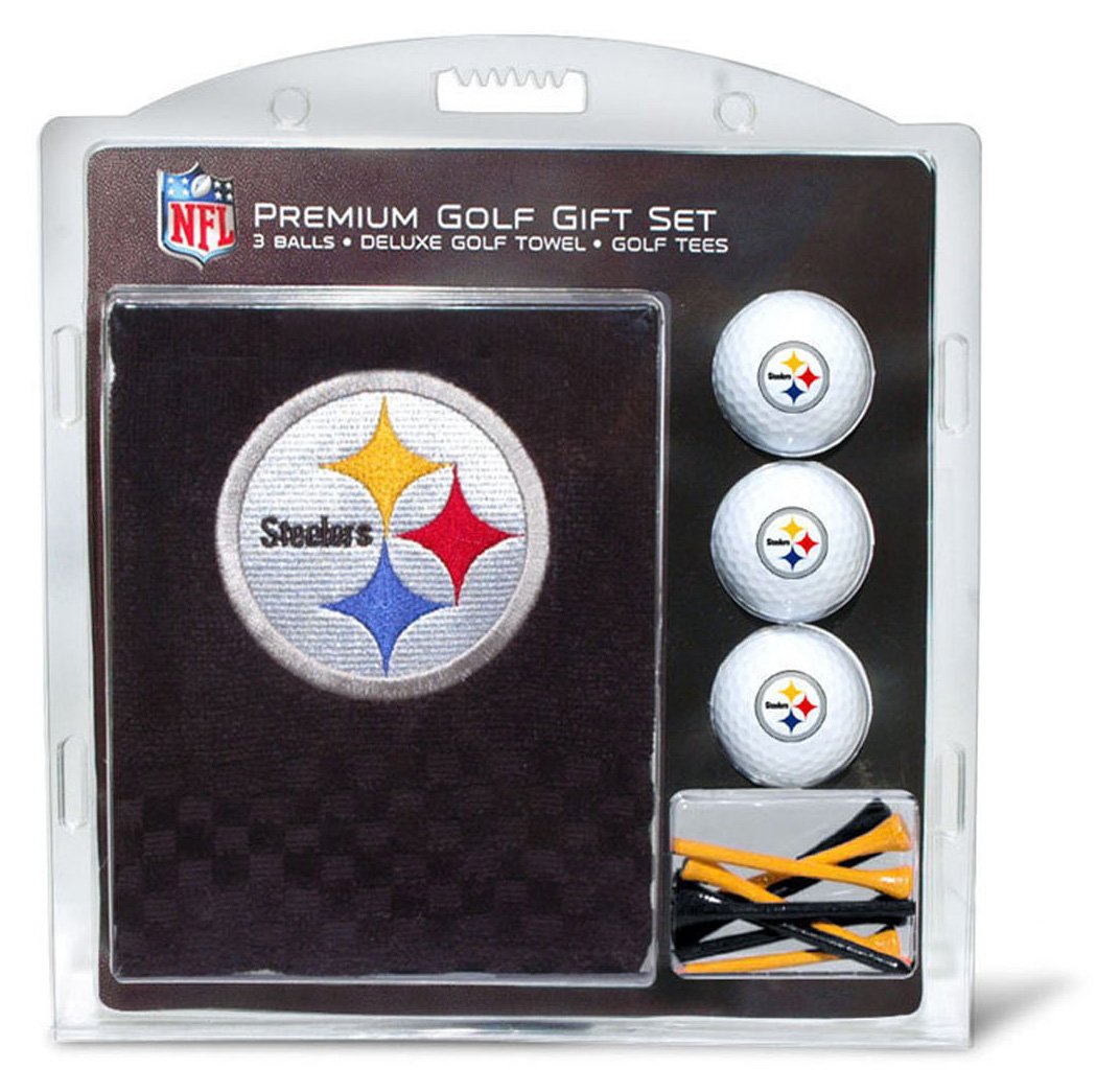 Team Golf NFL Pittsburgh Steelers Geschenk-Set, Besticktes Golf-Handtuch, 3 Golfbälle und 14 Golf-Tees 6,5 cm Verordnung, dreifach gefaltetes Handtuch, 40,6 x 55,9 cm, 100% Baumwolle