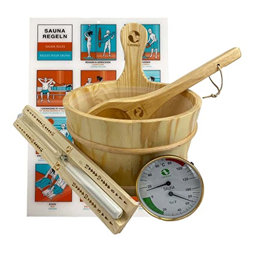 Klassisches Sauna Zubehör Set Premium 4.0/6-teiliges Sauna-Set aus naturbelassenem Kiefernholz