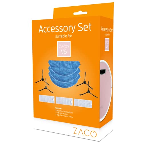 ZACO original Zubehör-Set passend für ZACO V6 Saug- Wischroboter, inkl. Wischtücher, Seitenbürsten und Filter