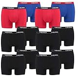 HEAD 12 er Pack Herren Boxer Boxershorts Basic Pant Unterwäsche, Farbe:Schwarz/Rot/Blau, Bekleidungsgröße:XL