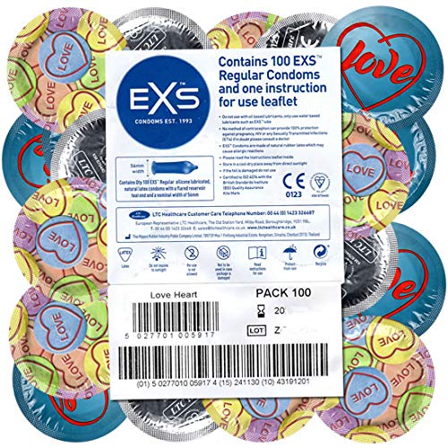 EXS Vorratspackung - Love Heart 100 Kondome für den Valentinstag, Geschenk-Idee
