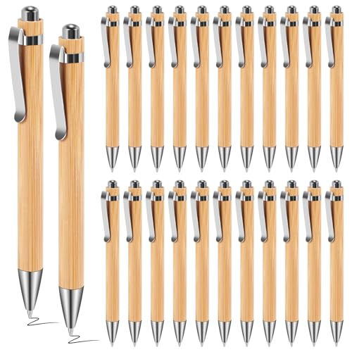 NIZEAMI 48 Stück Kugelschreiber Set Wiederverwendbar Bambus Kugelschreiber für Alltag BüRo Schul Schreiben, Schwarze Tinte