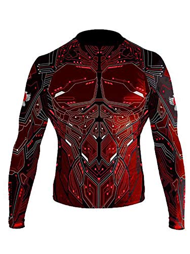 Raven Fightwear Cybernetischer Rashguard für Herren, MMA BJJ - Rot - Small