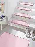 Hanse Home Stufenmatten Fancy – Treppen-Teppich Treppenmatten Selbstklebend Sicherheit Stufenteppich halbrund für Treppenstufen – Rosa, ca. 23x65cm 15 Stück