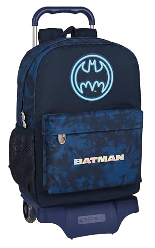 Safta BATMAN LEGENDARY Großer Rucksack mit Trolley, ideal für Kinder unterschiedlichen Alters, bequem und vielseitig, Qualität und Widerstandsfähigkeit, 30 x 14 x 43 cm, Marineblau, marineblau,