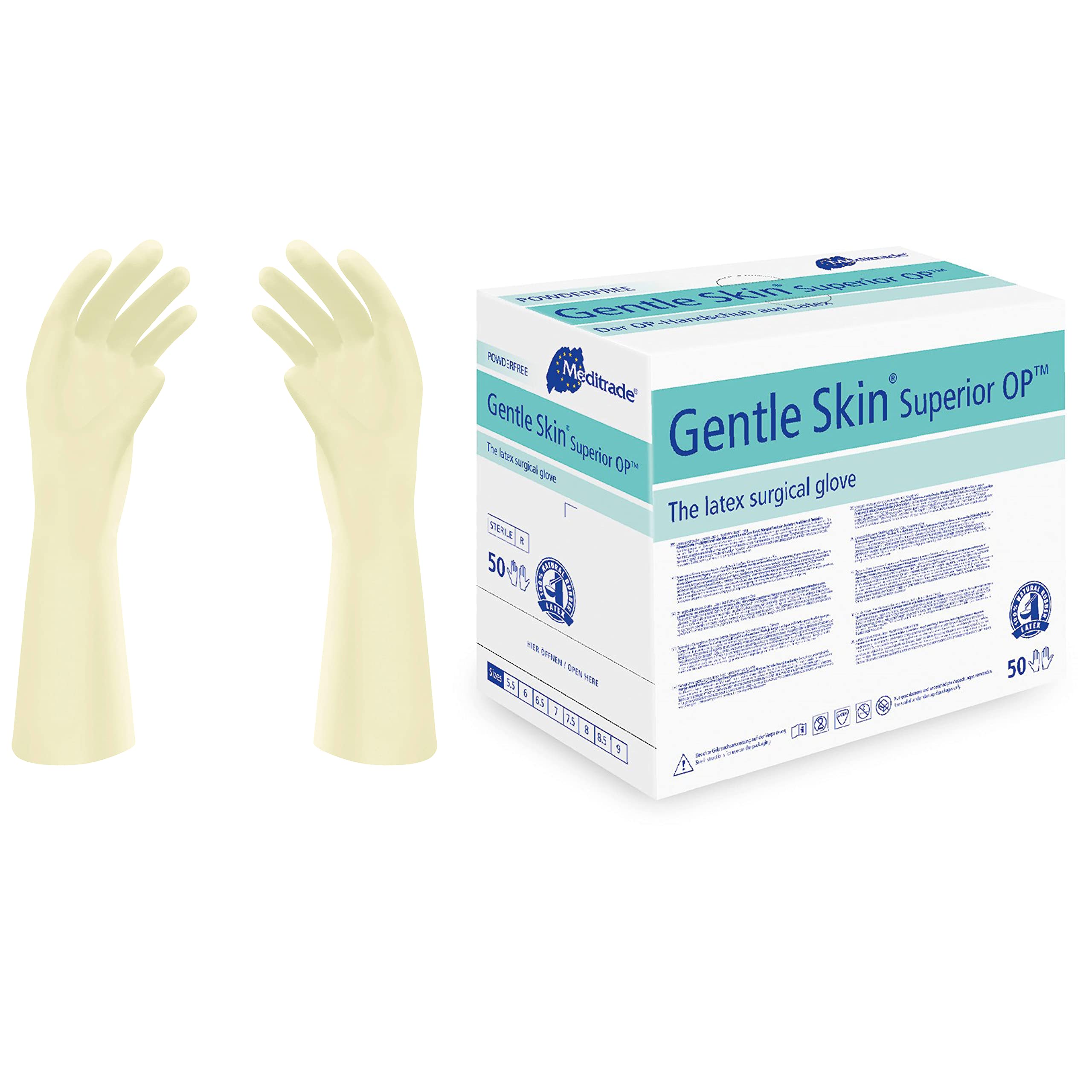 Meditrade Gentle Skin Superior OP-Handschuh aus reinem Latex, steril, puderfrei, Größe 9