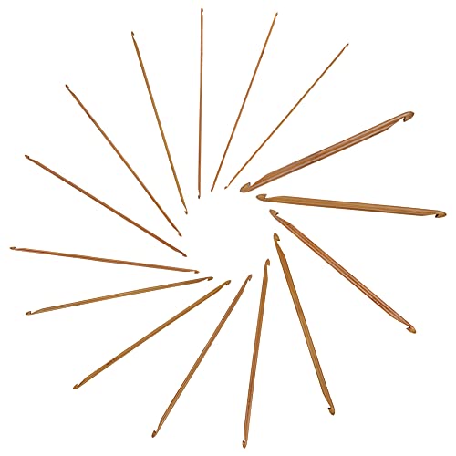 JubileeYarn tunesische Häkelnadel-Set, doppelendig, Bambus, 15 Größen: 3 mm - 12 mm, karbonisiertes Braun