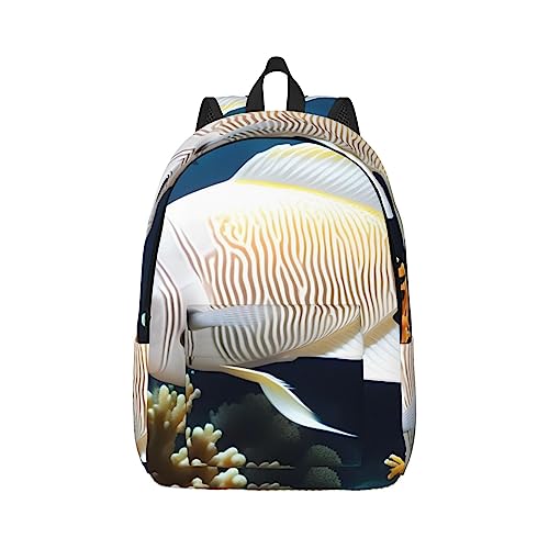 Weiß-goldene Fisch-Seesack aus Segeltuch, große Kapazität, mit verstellbaren Schultergurten, für Schule, Outdoor-Sport, Schwarz , M