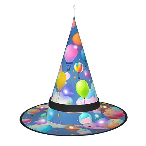 RoMuKa Bunte Luftballons, schillernder LED-Hexenhut, seien Sie der Mittelpunkt Ihrer Halloween-Party, Halloween, spitzer Hut, Halloween-dekorativer Hut, LED-Leuchtender Hut