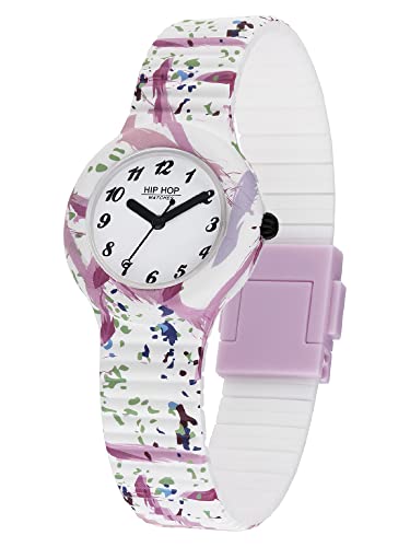 Hip Hop Damen-Armbanduhr Spring Paint Zifferblatt Einfarbig weiß Uhrwerk nur Zeitanzeige - 3H Quarz und weißes Silikonband HWU1106