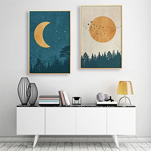 RAILONCH 2 Stück Premium Poster Set Mond Sonne Poster & Kunstdrucke Moderne Wandbilder Wanddeko Wohnzimmer & Schlafzimmer, Ohne Bilderrahmen (50x70cm)