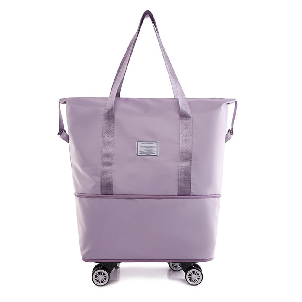Zusammenklappbare und tragbare Gepäcktasche, erweiterbar Rolling Duffle Pack Leichte Faltbare Business-Reisetasche mit Rädern Griff Mehrere Taschen Trocken Nass (Hellviolett)