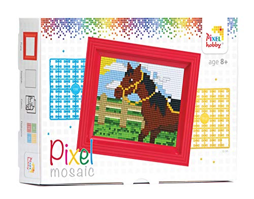 Pracht Creatives Hobby P31250 - Pixel Mosaik Geschenkverpackung Pferd, Pixelbild mit Rahmen zum Gestalten für Kinder, Jungen und Mädchen, als kleines Geschenk, Mitgebsel, für den Kindergeburtstag