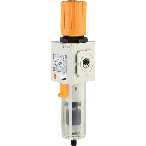 Fittingteile - Druckluft Filterregler mit Manometer Wasserabscheider Kondensat Druckminderer Druckregler (Gewindegröße: G 1/2" - Ausführung: Automatische Entwässerung)