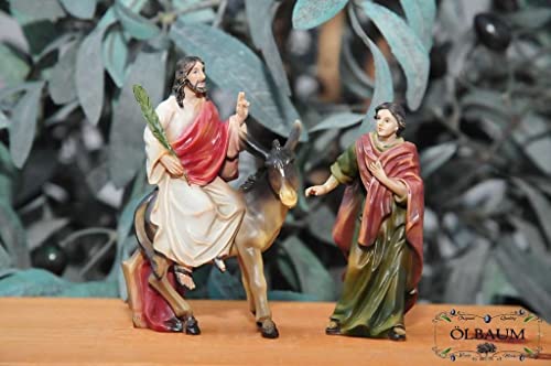 Weihnachtskrippen-Zubehör-Set mit Beleuchtung Beginn der Passionsgeschichte, Einzug mit Esel am Palmsonntag in Jerusalem nach Mk 11,1-11- Passion Christi - für 9-10 cm Figuren