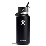 HYDRO FLASK - Trinkflasche 946ml (32oz) mit Strohdeckel - Vakuumisolierte, Wiederverwendbare Flasche aus Edelstahl - Auslaufsicherer Deckel - Größe Öffnung - Black