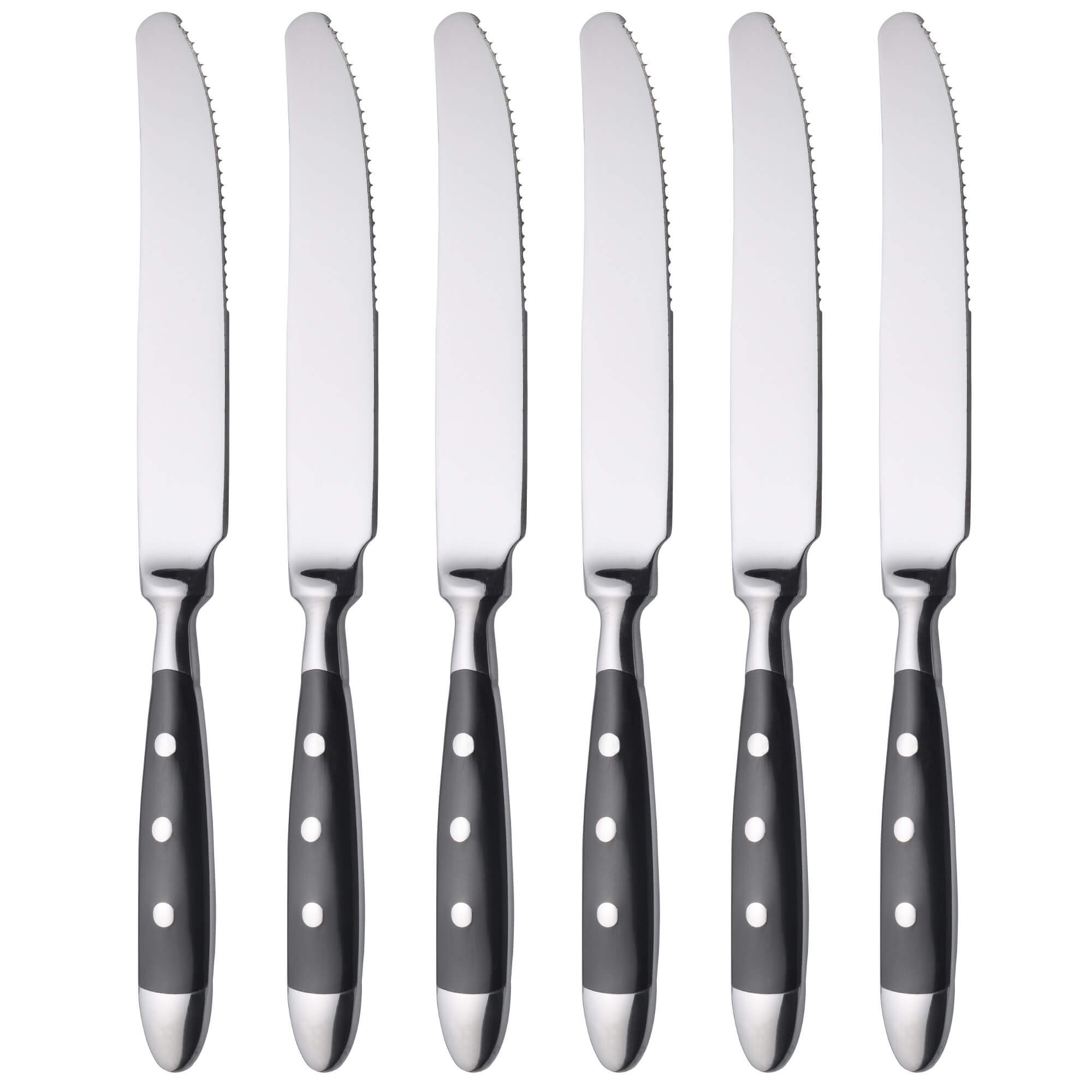 GRÄWE Tafel-Messer 6er Set - Menümesser aus geschmiedetem Edelstahl, rostfrei, nickelfrei, schwarzer Griff, Serie NÜRNBERG