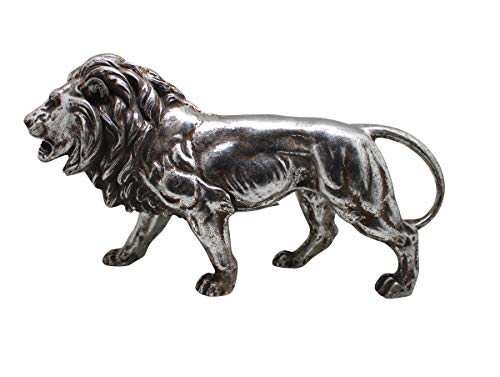 mucHome Dekofigur Löwe Polyresin Gold/Silber Höhe:25cm Skulptur Tierfigur Dschungel Fengshui Löwenstatue