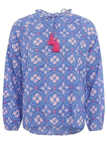 Zwillingsherz Viskose Bluse für Damen Frauen - Hochwertige Langarm Tunika Top Oberteil Shirt Hemd - Kordel mit Tasseln Armbündchen - Frühling Sommer