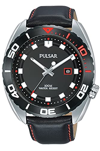 Pulsar Herren Analog Quarz Uhr mit Leder Armband PG8287X1