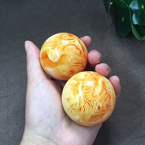 1 Paar 50 mm natürliche Jade Baoding Ball Fitness Handball Quarzkugel Entspannung Hand Handgelenk Übung Massage TherapyStone Balance Crystal Raumdekoration (Color : Amber Beeswax)