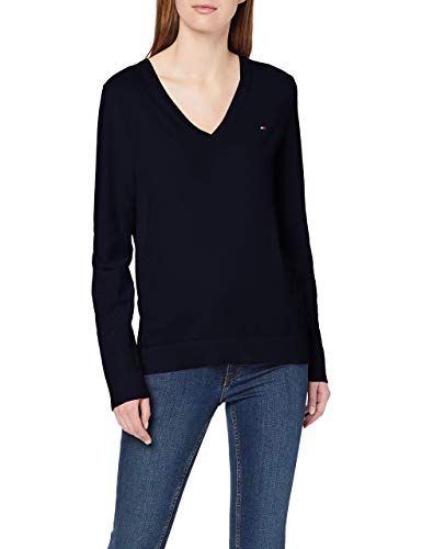 Tommy Hilfiger Damen Heritage V-Neck Sweater Pullover, Blau (Midnight 403), Medium (Herstellergröße: M)