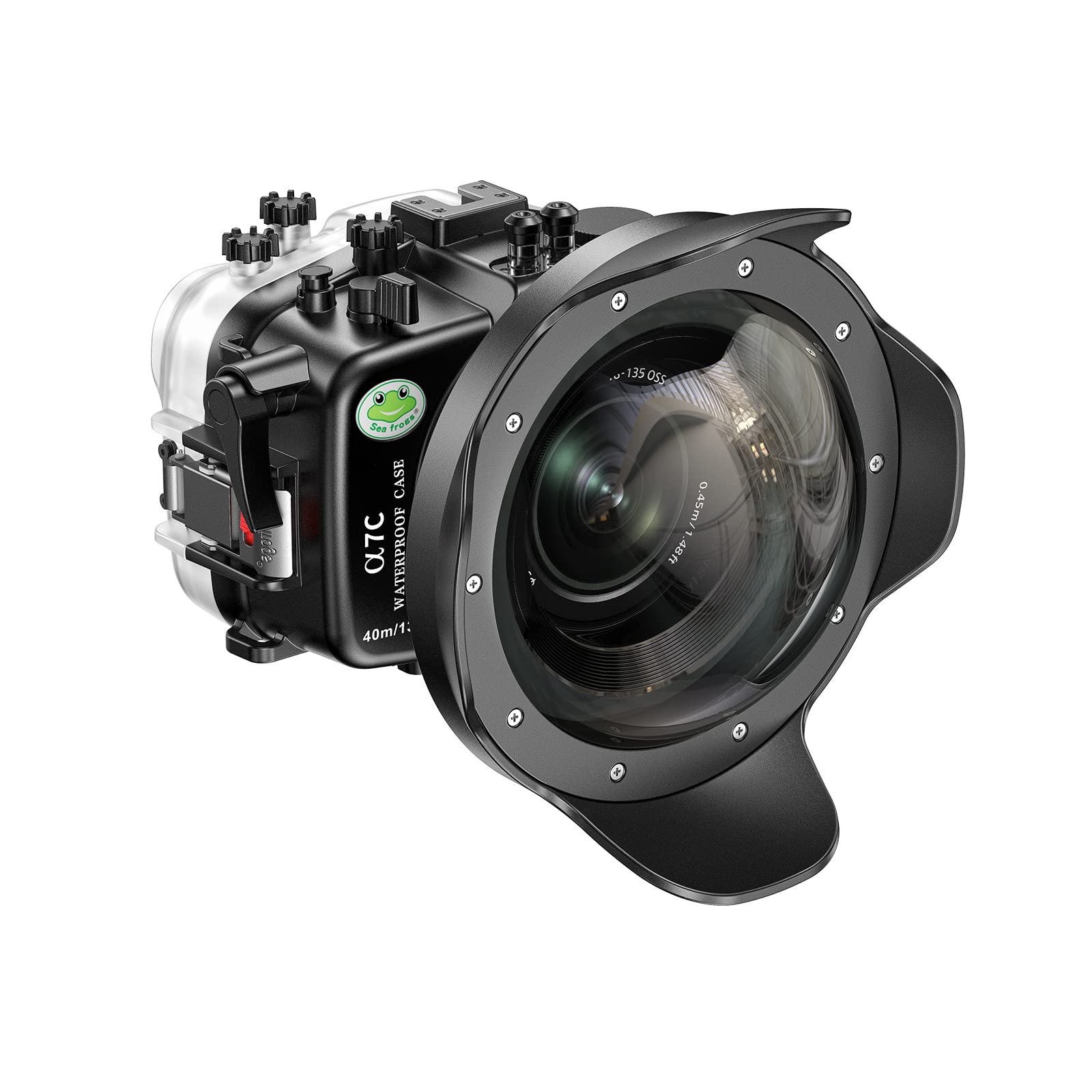 Sea frogs Unterwasser Kamera Gehäuse kompatibel mit Sony A7C 28-60MM 10-18MM Mit Weitwinkelanschluss 132 Feet/ 40 Meter Wasserdichtes Gehäuse wasserdichte Qualität: IPX8