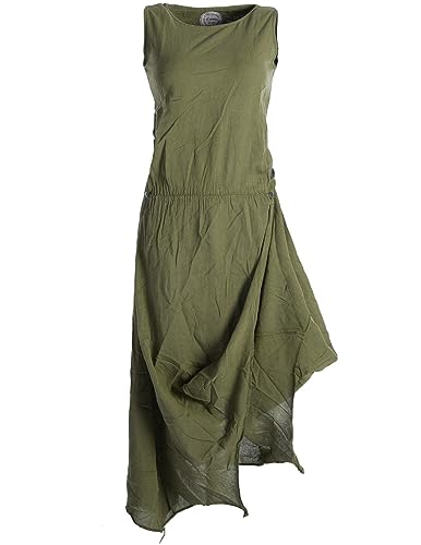 Vishes - Alternative Bekleidung - Ärmelloses Lagenlook Kleid aus Baumwolle zum Hochbinden Olive 36 (M)
