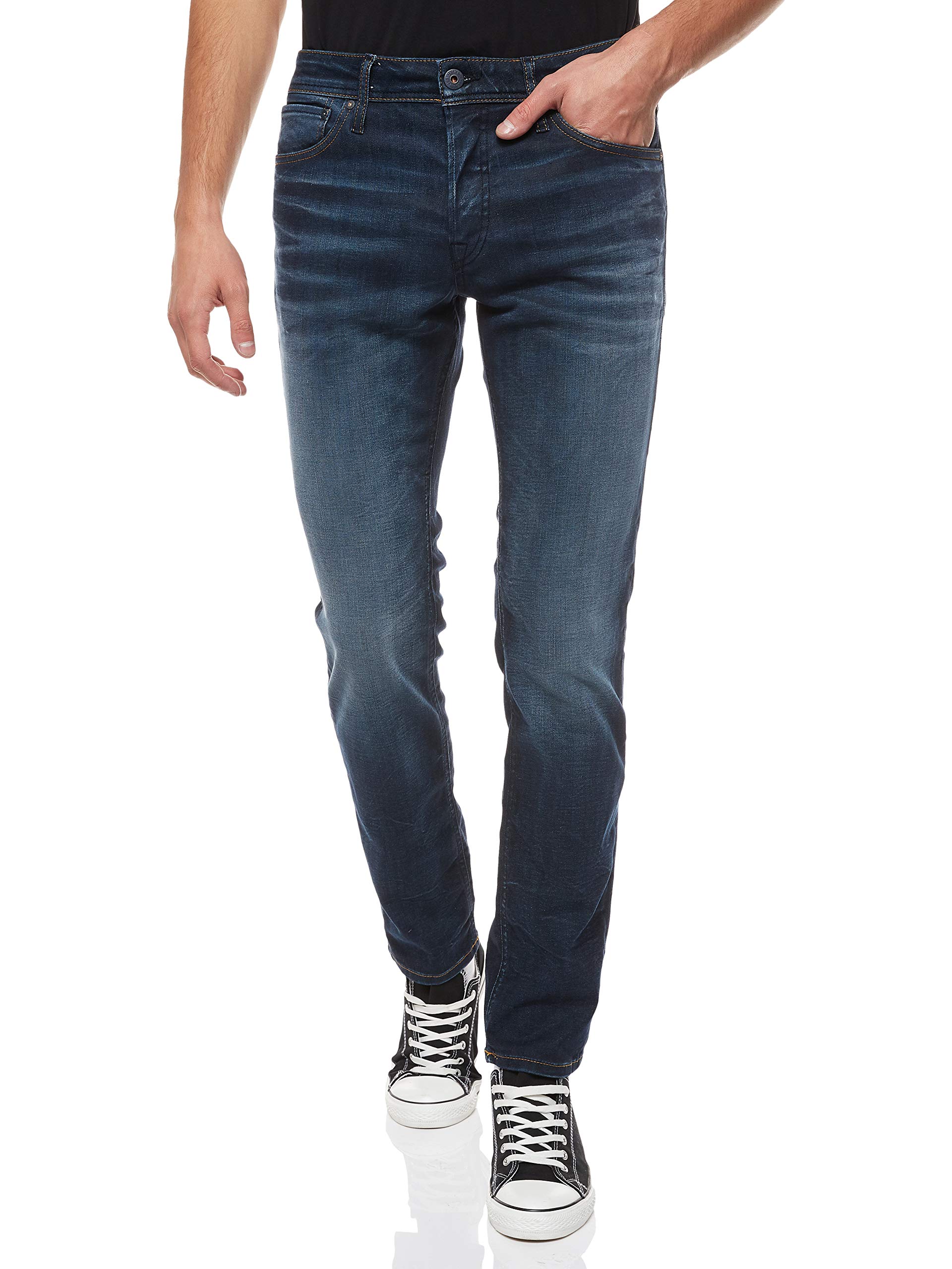 Herren Jack & Jones Jeans Tim Straight Legs Slim Fit Flat Front Tim ORIGINAL, Farben:Dunkelblau, Größe Jeans:29W / 32L